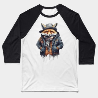 Fox wearing a jacket cap and a scarf Baseball T-Shirt